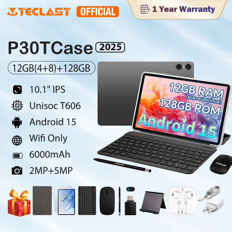 【New release | 2-in-1 value pack 】 Teclast p30t Android 15 Tablet 10 inch screen | 12GB RAM + 128GB ROM (maximum support 1TB) | 8-core t606 chip | Widevine L1 support | 5G WiFi | wireless screen transmission | GPS | free! Keyboard + Mouse + case | 1 year ราคา 4,049 บาท*ส่งฟรี