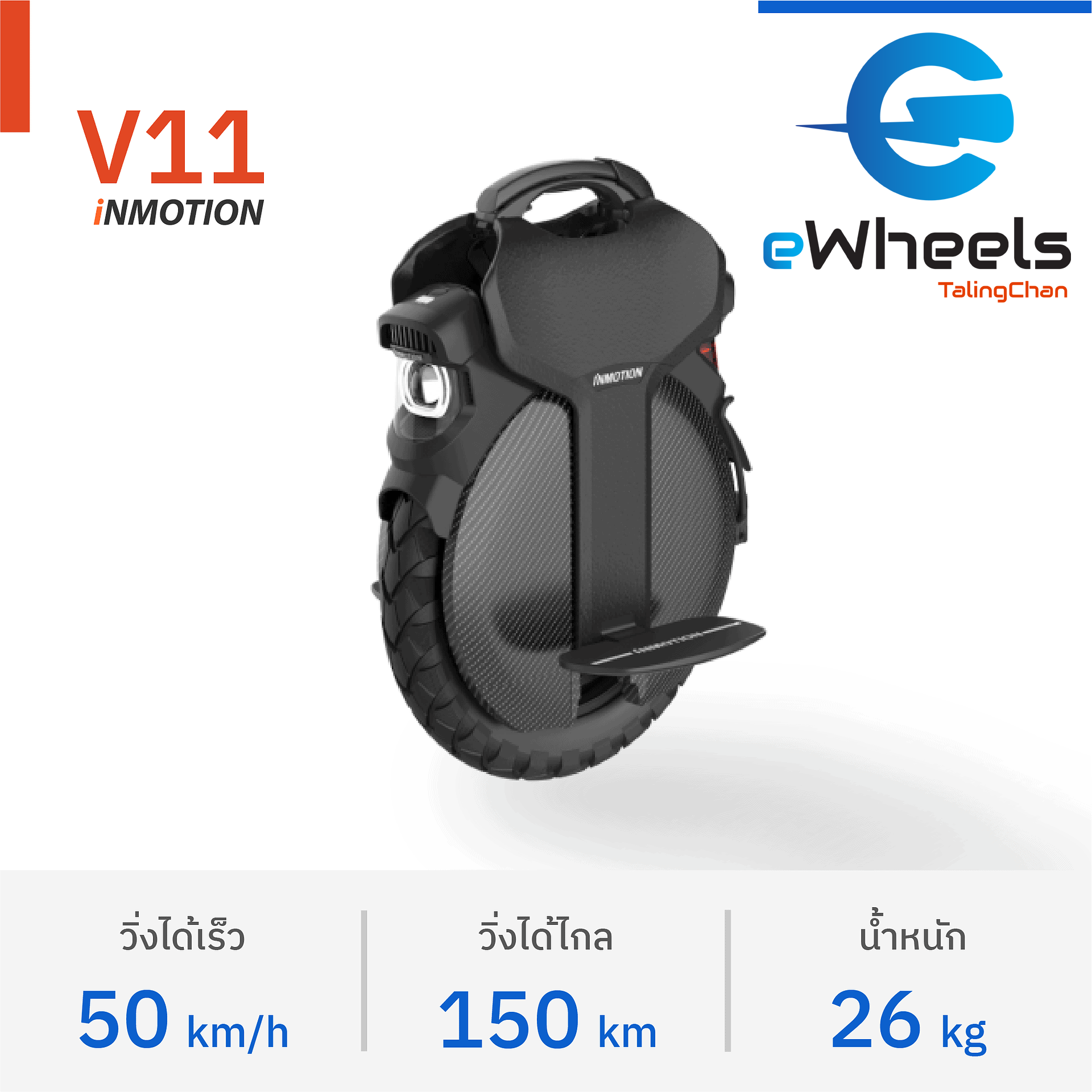 ล้อเดียวไฟฟ้า inmotion V11 นุ่มดังปุยเมฆ ราคา 77,900 บาท*ส่งฟรี