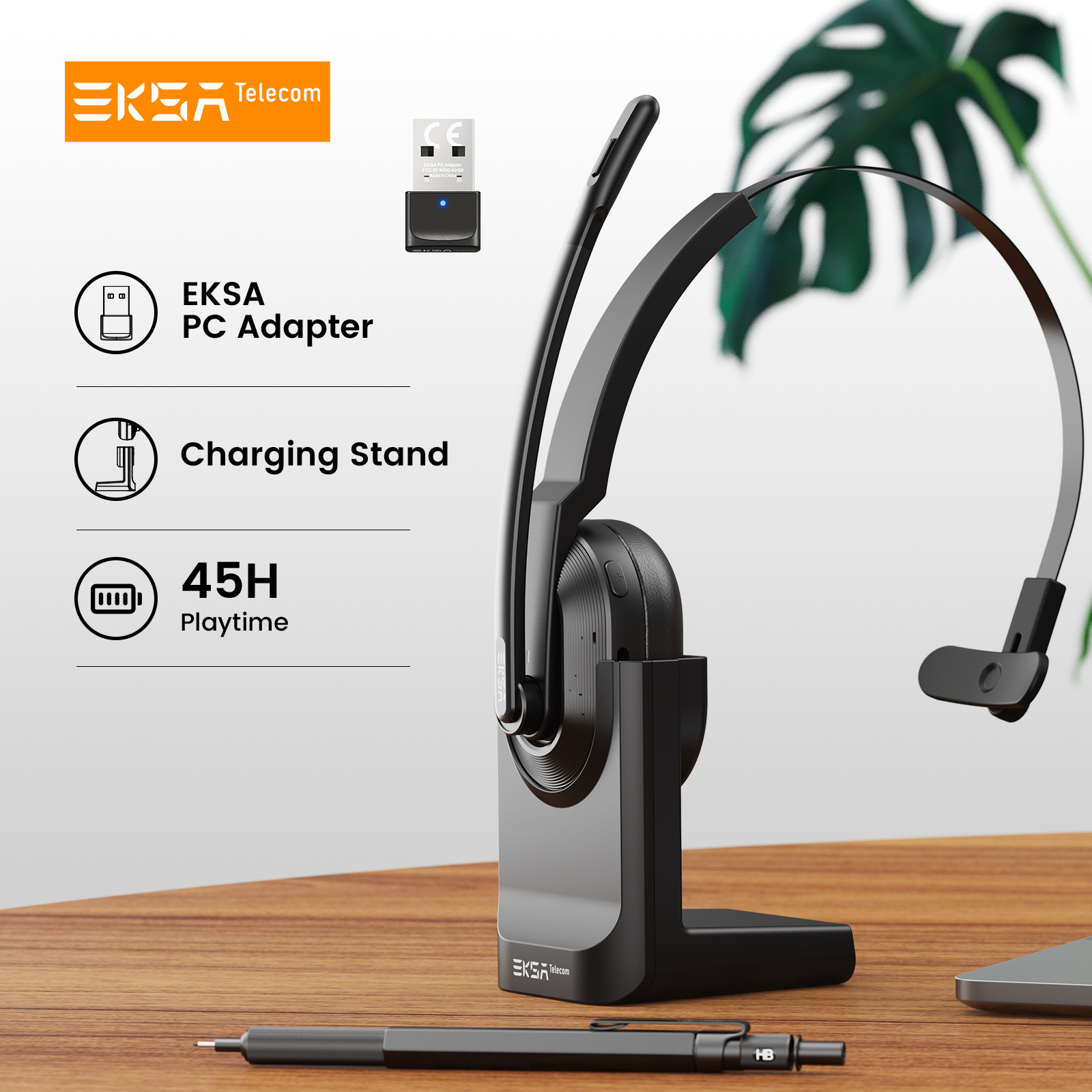 EKSA - H5 Bluetooth 5.0 Headsets, PC Wireless Headphones, 2 Mics ENC Earphones, with Charging Base USB Dongle for Office ราคา 1,226 บาท*ส่งฟรี