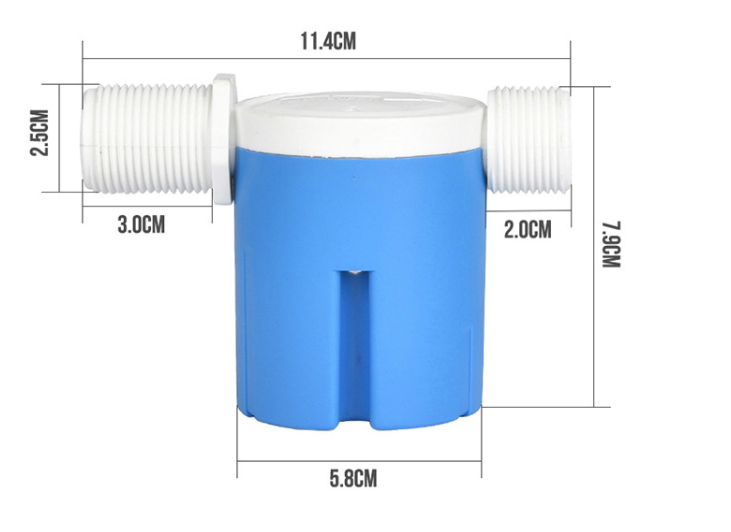 ภาพประกอบของ ลูกลอยควบคุมน้ำอัตโนมัติขนาด 3/4 นิ้ว หรือ 6 หุน สีฟ้าพลาสติกอย่างดี ทางน้ำออกมีงอ 90 แถมฟรี