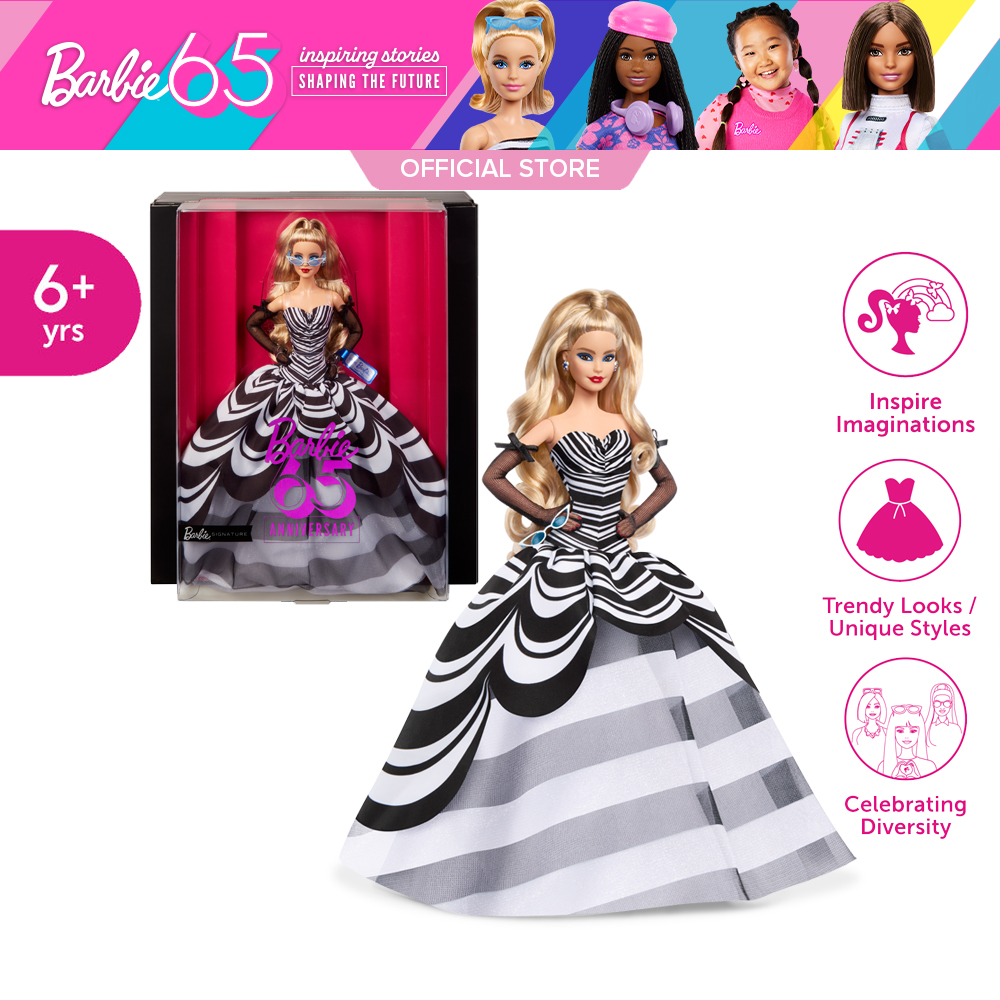Barbie Signature 65th Anniversary Collectible Doll Blonde Hair and Black&White บาร์บี้ ตุ๊กตา บลูแซฟไฟร์ฉลอง 65ปี HRM58 ราคา 3,225 บาท*ส่งฟรี