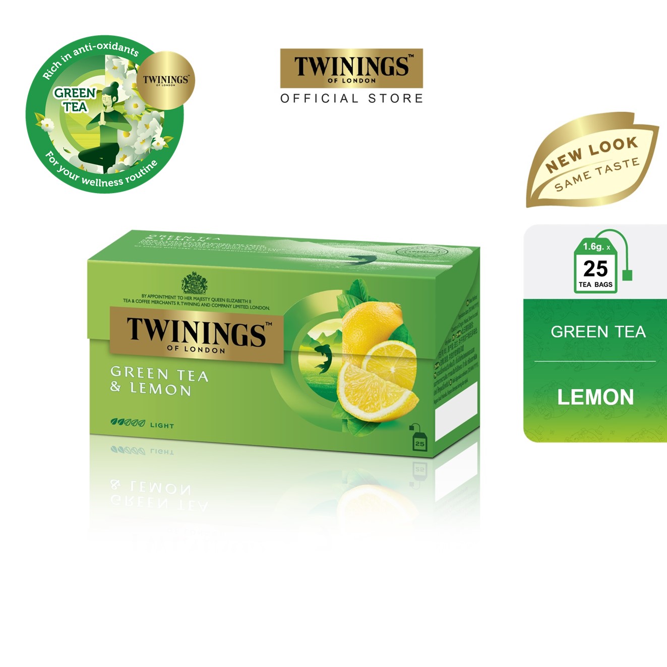 ทไวนิงส์ ชาเขียว กรีนที เลม่อน ชนิดซอง 1.6 กรัม แพ็ค 25 ซอง Twinings Green Tea Lemon 1.6 g. Pack 25 Tea Bags ราคา 229 บาท*ส่งฟรี