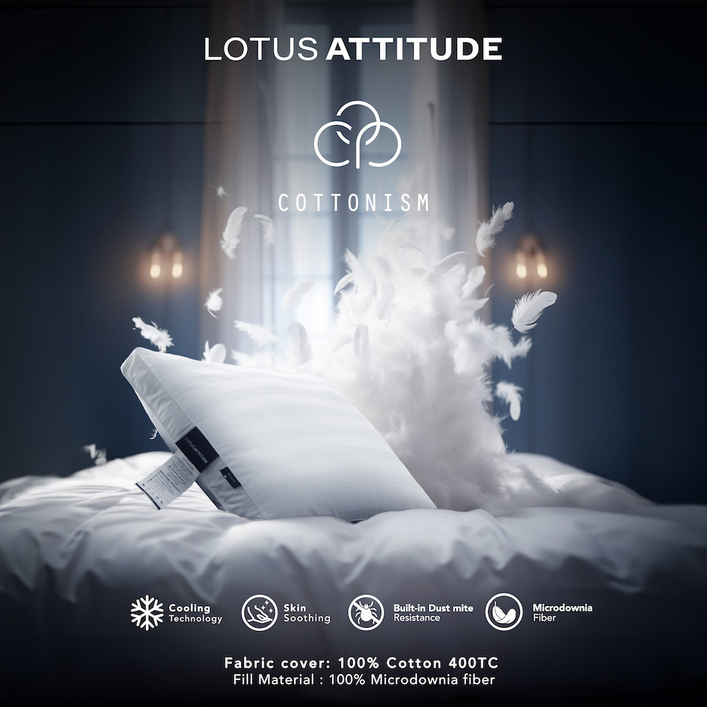LOTUS ATTITUDE หมอนหนุนผสาน Cooling Technology นวัตกรรม Microdownia Fiber รุ่น Cottonism Pillow ส่งฟรี ราคา 1,285 บาท*ส่งฟรี