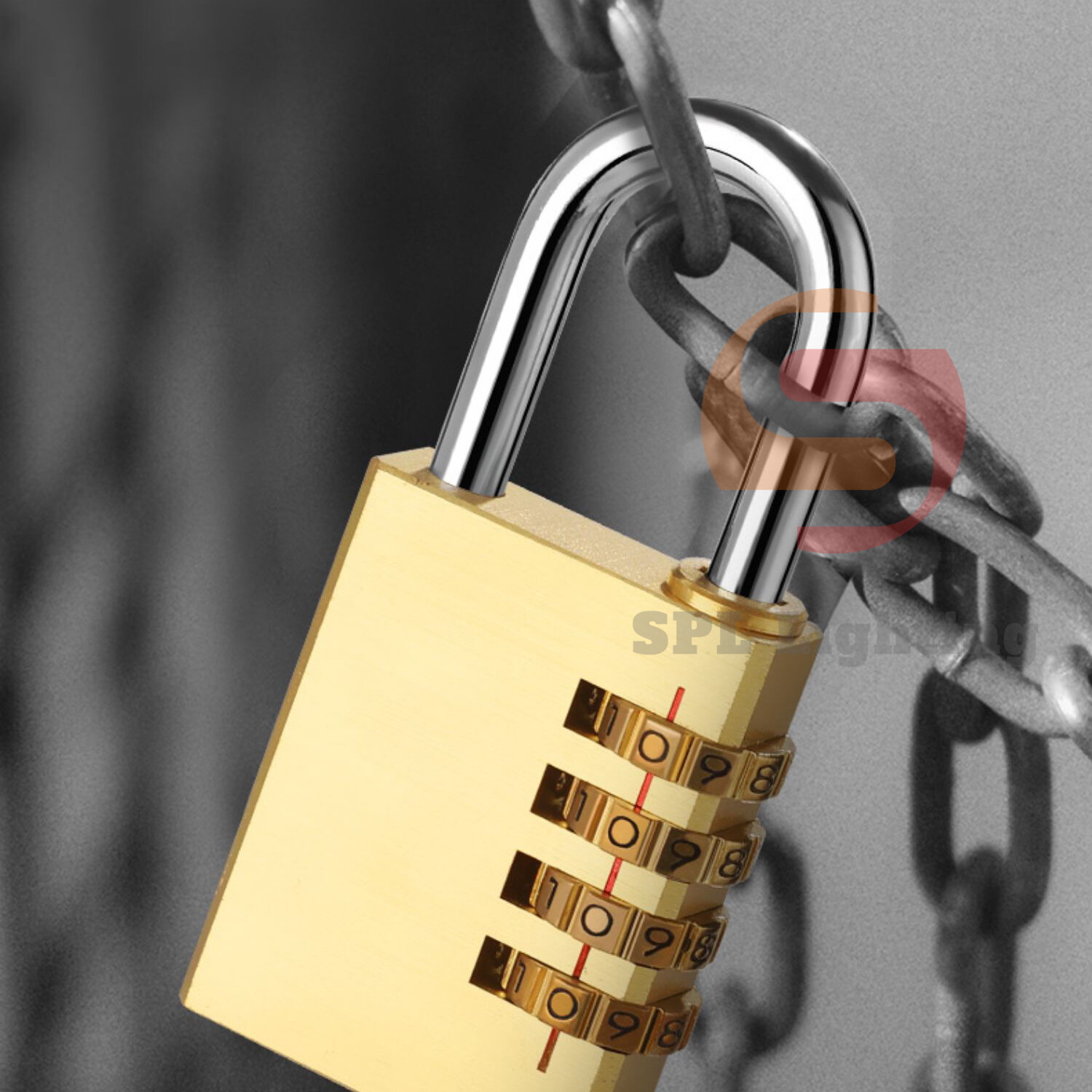 กุญแจล็อครหัสเนื้อทองแดง 4 หลักรวมรหัสผ่านกุญแจความปลอดภัยกระเป๋า