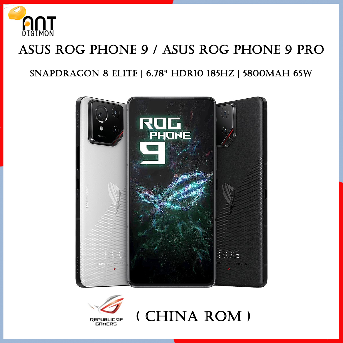 ASUS ROG Phone 9 / 9pro China Rom Gaming Phone Snapdragon 8 Elite Snapdragon Supreme Edition Matrix Liquid Cooling 185HZ Samsung E6 Gaming Screen ราคา 28,565 บาท*ส่งฟรี