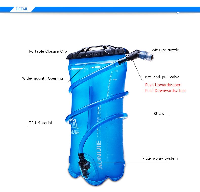 มุมมองเพิ่มเติมเกี่ยวกับ ถุงใส่น้ำ AONIJIE SD16 / ถุงน้ำพกพา (สีฟ้า) ขนาด 1.5 L, 2L TPU รุ่น SD16 ของแท้ 100%