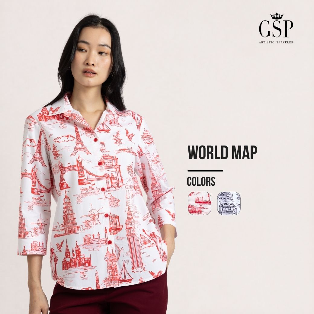 Gsp Woman's Shirt World Map Longsleeve Women's Shirt, World Map, Three-Quarter Sleeves. ราคา 2,100 บาท*ส่งฟรี