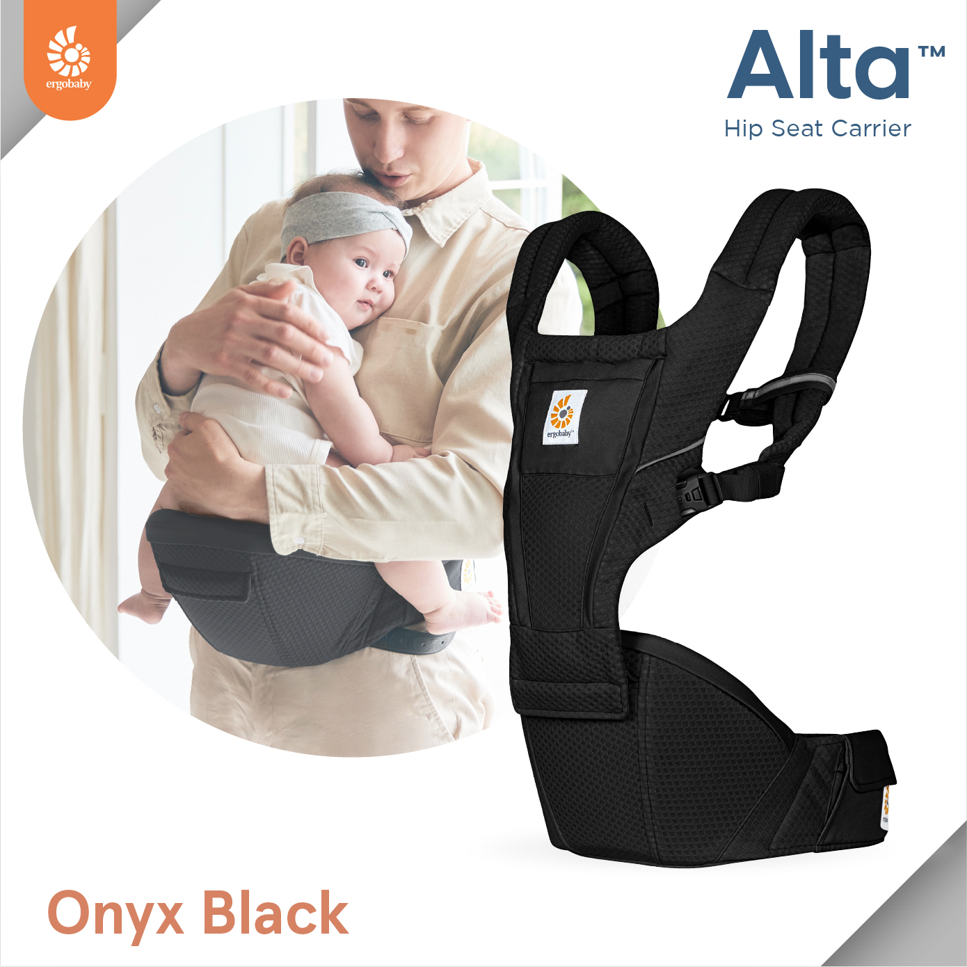 Ergobaby Baby Carrier, Model Alta Hip Seat - Onyx Black, for 4-48 Months, Model with Seat Cushion. the Seat Base Is Reinforced with Dense Foam, Soft and Comfortable, Good Ventilation, Suitable for Use Every Day. ราคา 8,950 บาท*ส่งฟรี
