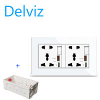 Delviz  Switch Control 13A Double Wall Socket 。Crystal Glass Panel Outlet 5V USB Port 20W Type C Fast Charging Socket