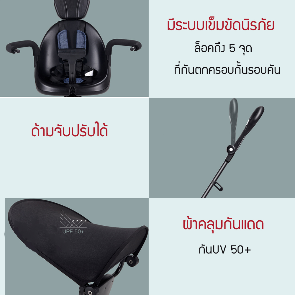 ข้อมูลเกี่ยวกับ [พร้อมส่ง] รถเข็นเด็ก V3 Stroller รถเข็นเด็กพับเก็บได้ เข็นได้2ทิศทาง เข็มขัดนิรภัย5จุดปลอดภัย100% ด้ามจับ360องศา M112