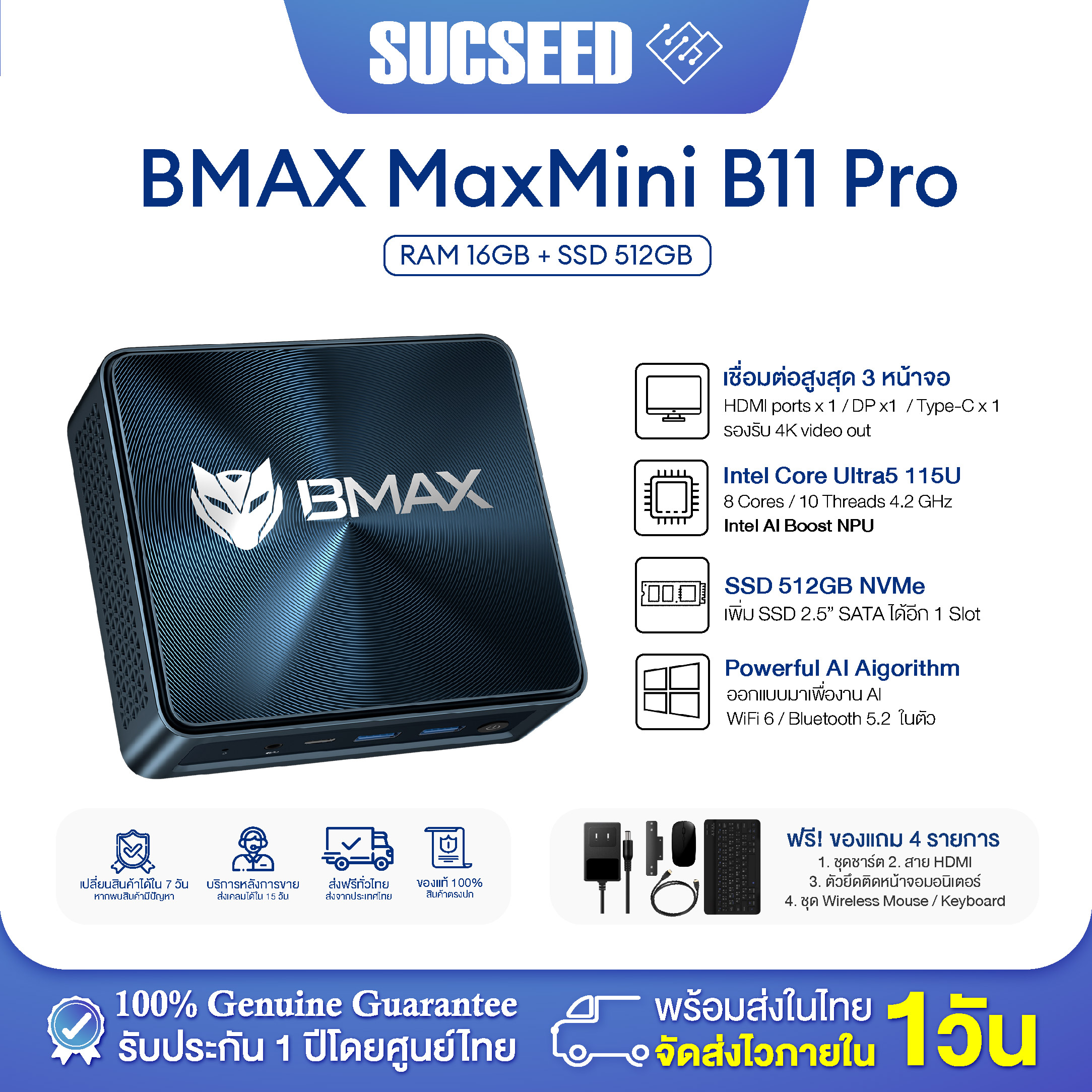 รุ่นใหม่ BMAX B2 Power Mini PC RAM 8GB DDR4 / 256GB SSD Intel
