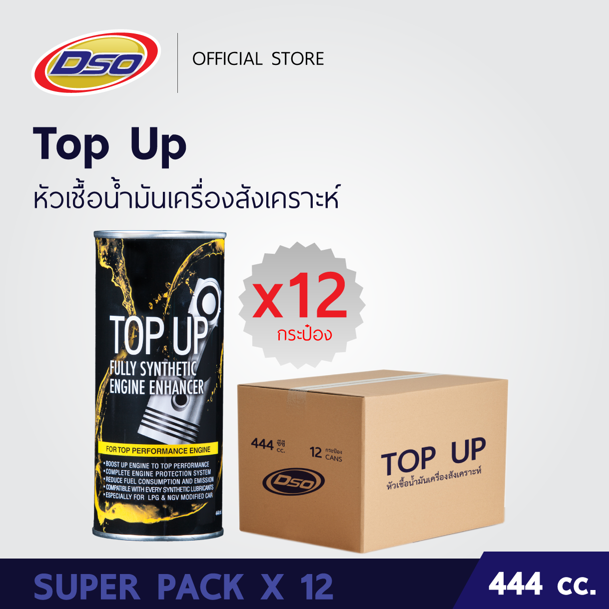 [ยกลัง x12 กระป๋อง] หัวเชื้อน้ำมันเครื่องยนต์สังเคราะห์ ท็อปอัพ ขนาด 444cc. / Top Up ราคา 5,400 บาท*ส่งฟรี