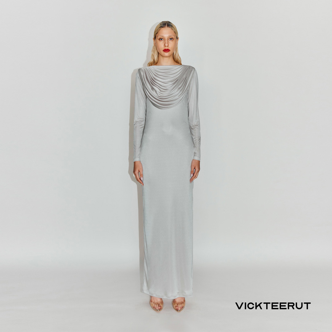 VICKTEERUT (ราคาปกติ 22,500-.) Long Sleeve Dress with Drape Detail เดรสแขนยาว ตกแต่งเดรป ราคา 6,500 บาท*ส่งฟรี
