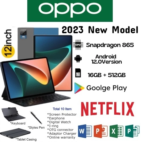 ✨2023 NEW OPPO Tablet PC OPPO แท็บเล็ต 10.5 Inch Android 12 12GB RAM 512GB ROM สองซิม 4G LTE รองรับซิมการ์ดทุกเครื่อข่าย✨