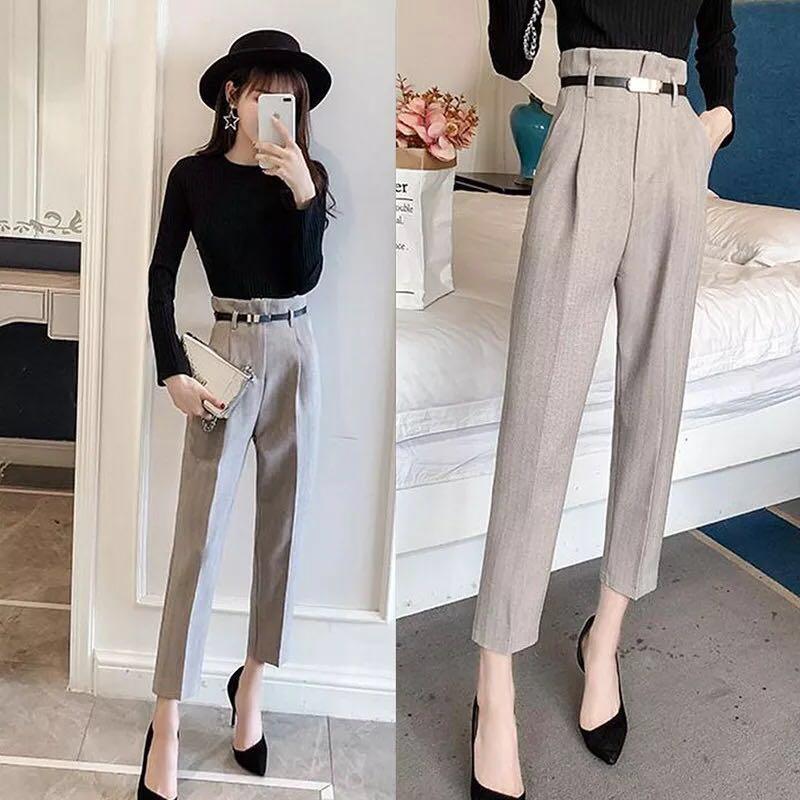 Slim trousersใส่ในธุรกิจ【freesize】 เอว22-34 /สะโพก 34-40 /ยาว 34 /รอบขา 20 free belt กางเกงขายาว  สาว ๆ กางเกงลำลอง ใช่เข็มขัด ใหม่ 2019  คุณภาพดี  น่าซื้อ！！