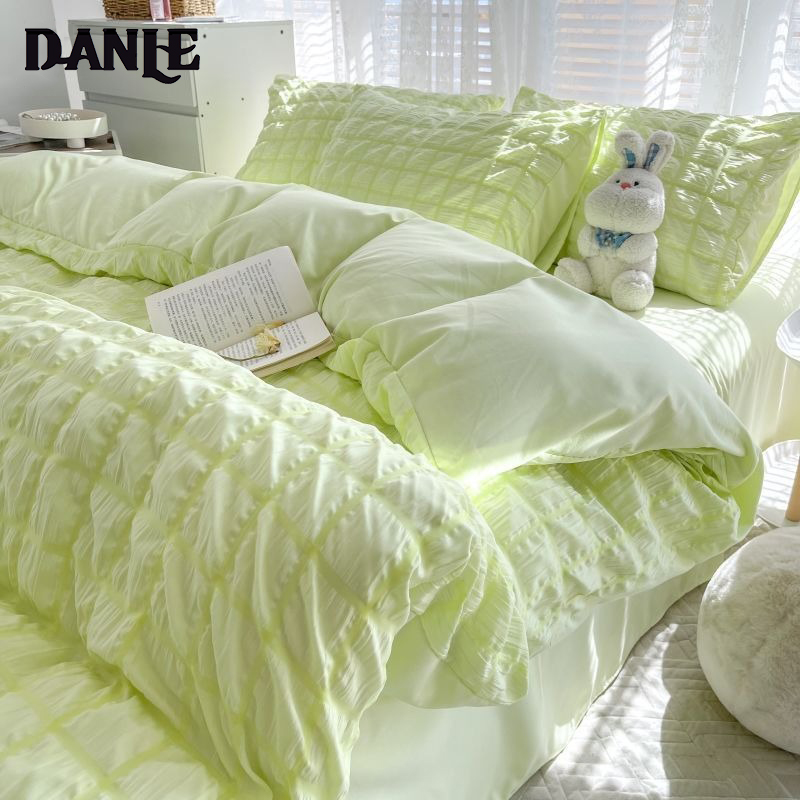 Seersucker washed cotton four-piece set of summer duvet cover bed linen dormitory bedding mattress ราคา 577 บาท*ส่งฟรี