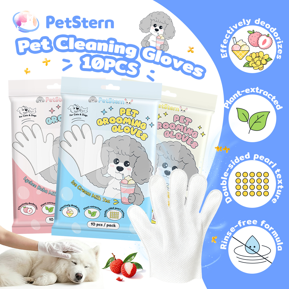 Petstern Pet Cleaning Gloves, 10 Pieces, Dry Bathing Gloves for Dogs and Cats Plant-Derived Extract Formula, Reduces Odor, Soft Fur, No Need to Rinse with Water. Pet Cleaning Gloves ราคา 59 บาท*ส่งฟรี