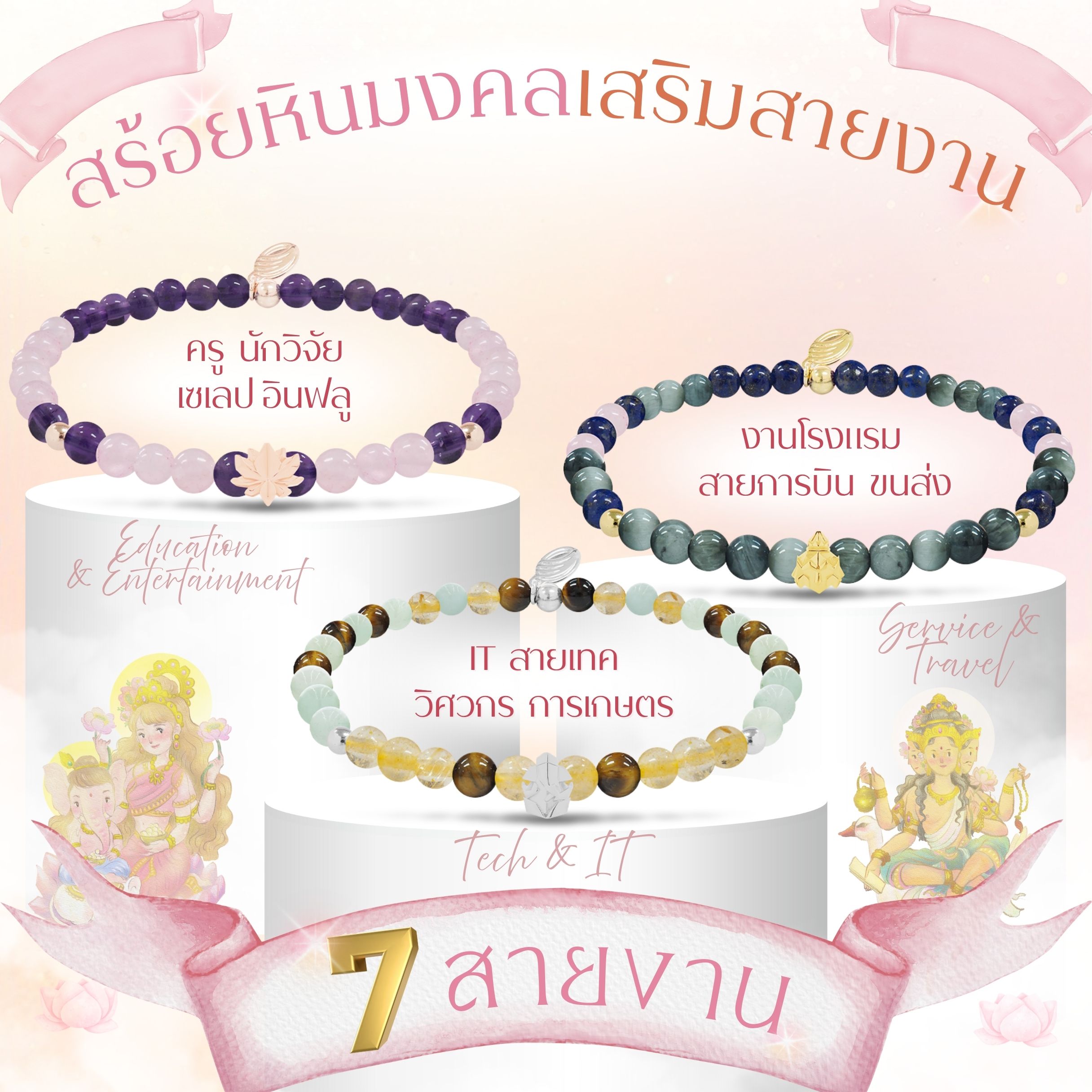 PUJA Blessing Stone Bracelet : Ganesha Lakshmi Vessavana Nagaraja Pixiu Maneki Neko