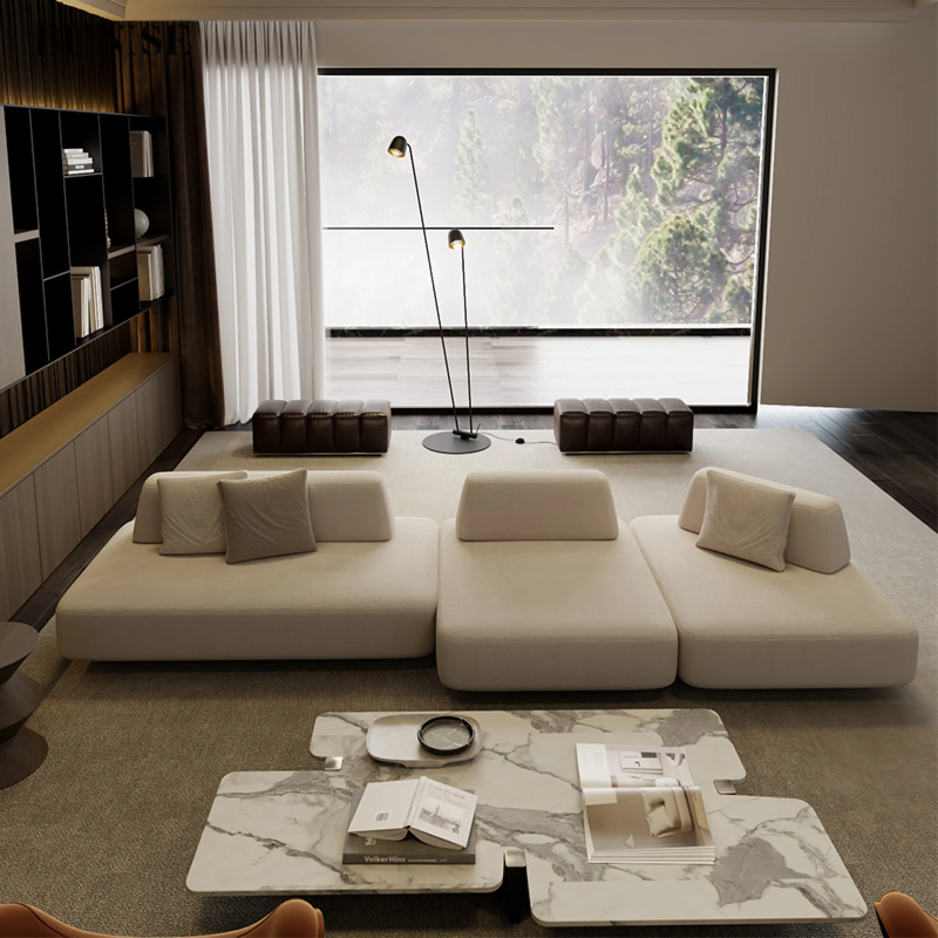 Bunise Italian Minimalist Style Fabric Sofa Double-Sided Modular Design Can Be Used as a Bed Suitable for Living Rooms and Model Rooms. Modern Design, Docco Model, Free Shipping Throughout Thailand.