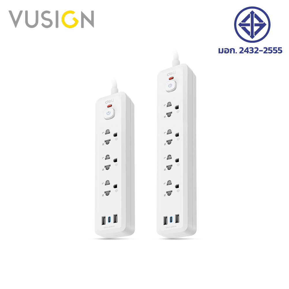 Vusign Power Strip, Three-Prong Power Plug, USB Power Plug, 3 Meter/5 Meter Long Power Cord, 3 Sockets/4 Sockets, 2 Usb, 2300 W Power Strip, Standard Power Plug, Tis, Genuine, 1 Year Warranty, Power Socket ราคา 299 บาท*ส่งฟรี