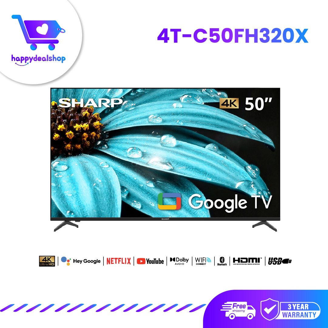 New 2026 Sharp Tv 50/55/65/75 Inch 4K Uhd Google Tv Smart Tv Hdr10 Dolby Google Assistant Netflix Youtube Bluetooth (3 Year Warranty) ราคา 8,390 บาท*ส่งฟรี