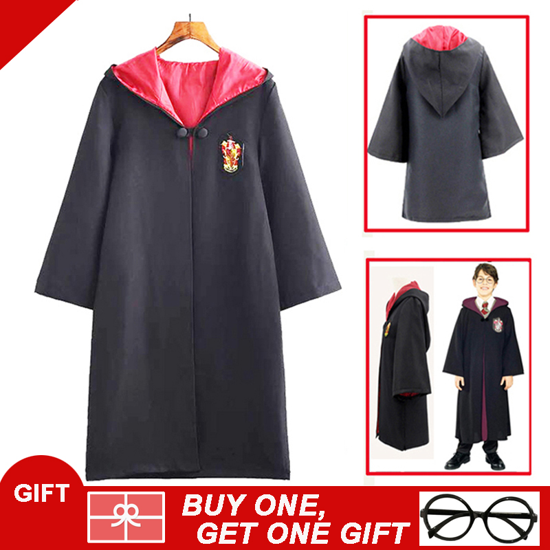 HIKAYA 2020 เสื้อคลุมแฮรี่ Harry Potter Halloween cosplay costume, ชุดแฮรี่พอตเตอ hooded robes children & adult (for body height 110 to 185cm), with gift glasses frame for fun
