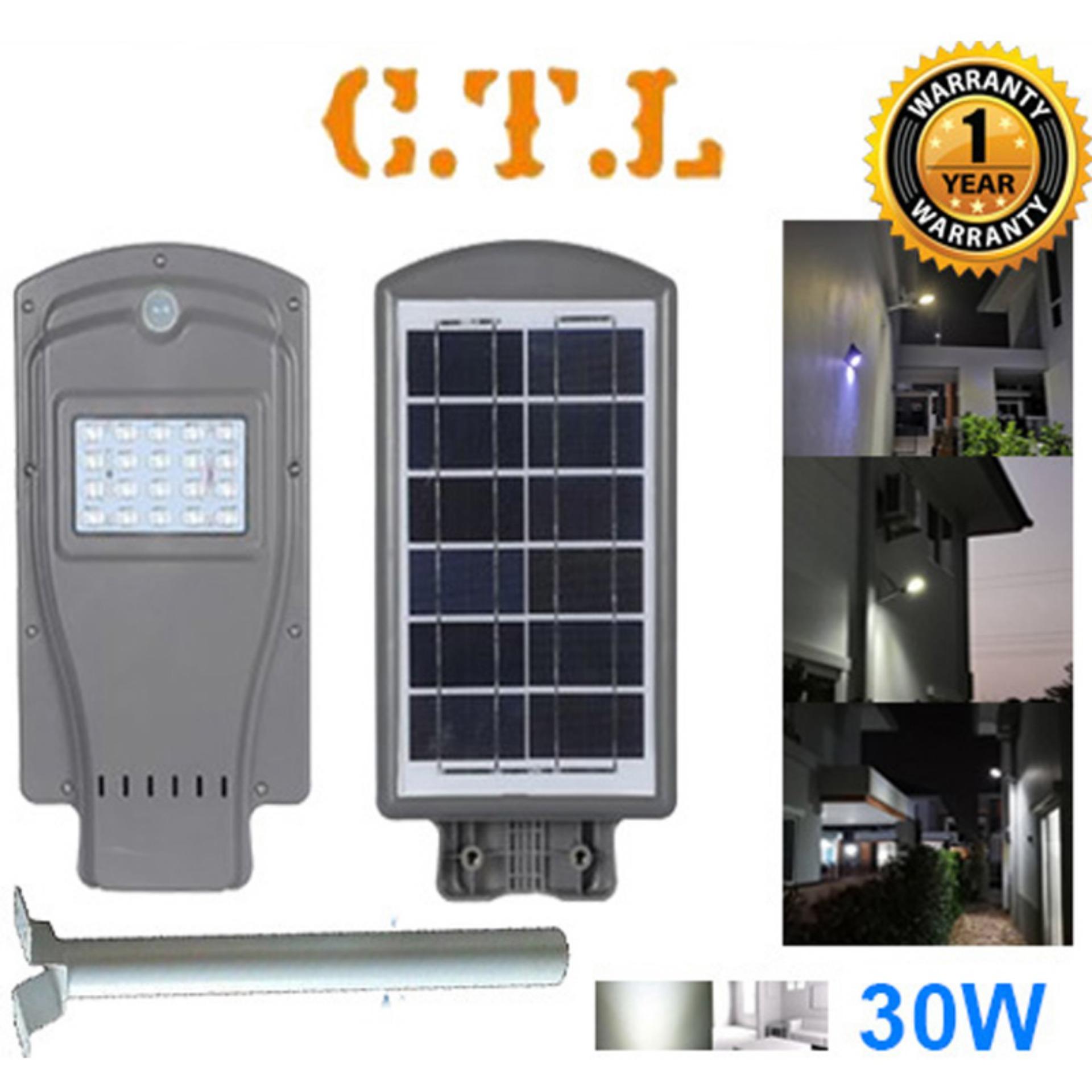 โคมไฟ LED โซล่าเซลล์ ปิด-เปิด อัตโนมัติ  30W (แสงสีขาว) Solar Street Light 30W