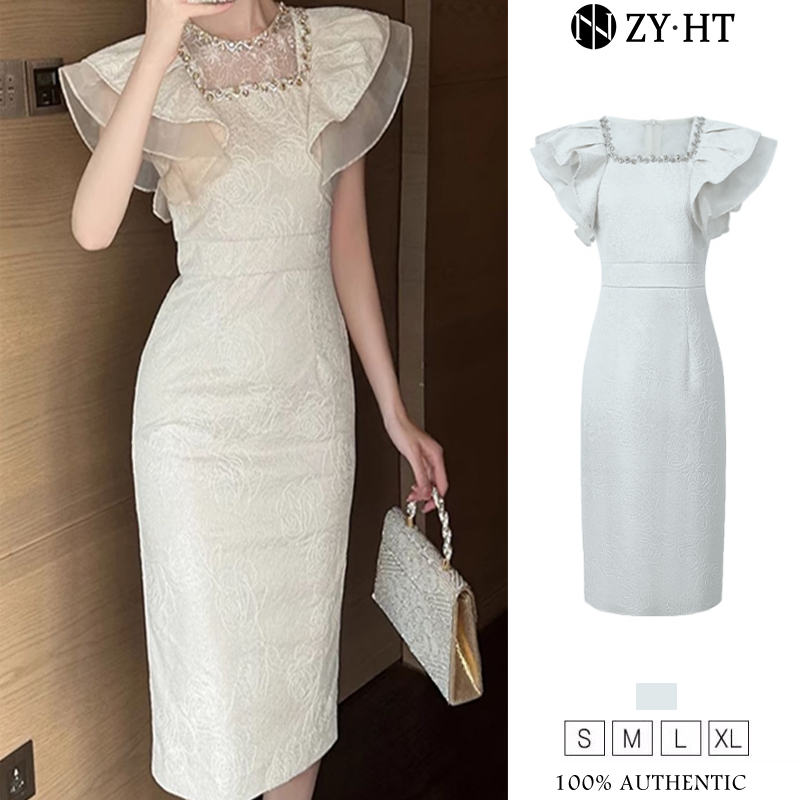 Zyht eravogue women dress cream color lace dress sleeveless work dresses noble dress vintage evening party dresses 51052 - ยี่ห้อ ZY.HT ราคา 2,136 บาท*ส่งฟรี