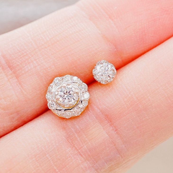 [Pcpy Jewelry] Genuine Diamond Earrings + Jacket, 9K Real Gold (Gold 37.5%), 100% Genuine Diamonds, Belgian Cut [9Kpeo52] ราคา 43,990 บาท*ส่งฟรี