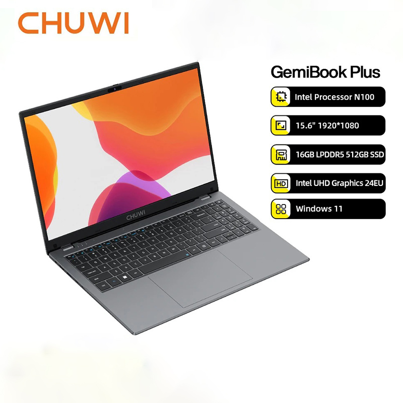 Chuwi gemibook plus laptop 15.6 '', 512GB SSD 16GB RAM, 12th generation Intel Alder Lake N100 , Windows 11 laptop, 1TB SSD expend, FHD 1920x1080, HDMI / WiFi 6/webcam/38wh/ ราคา 13,769 บาท*ส่งฟรี