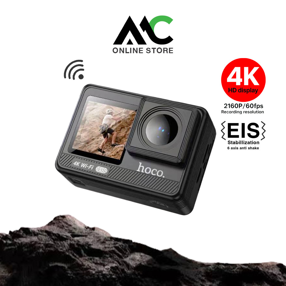 Hoco DV102 กล้องแอคชั่น หน้าจอคู่ ชัดระดับ 4K 2160P / 60fps EIS มีระบบกันสั่น WiFi กันน้ำ 30M มุมมอง 150 องศา Sport Action Camera ราคา 2,490 บาท*ส่งฟรี