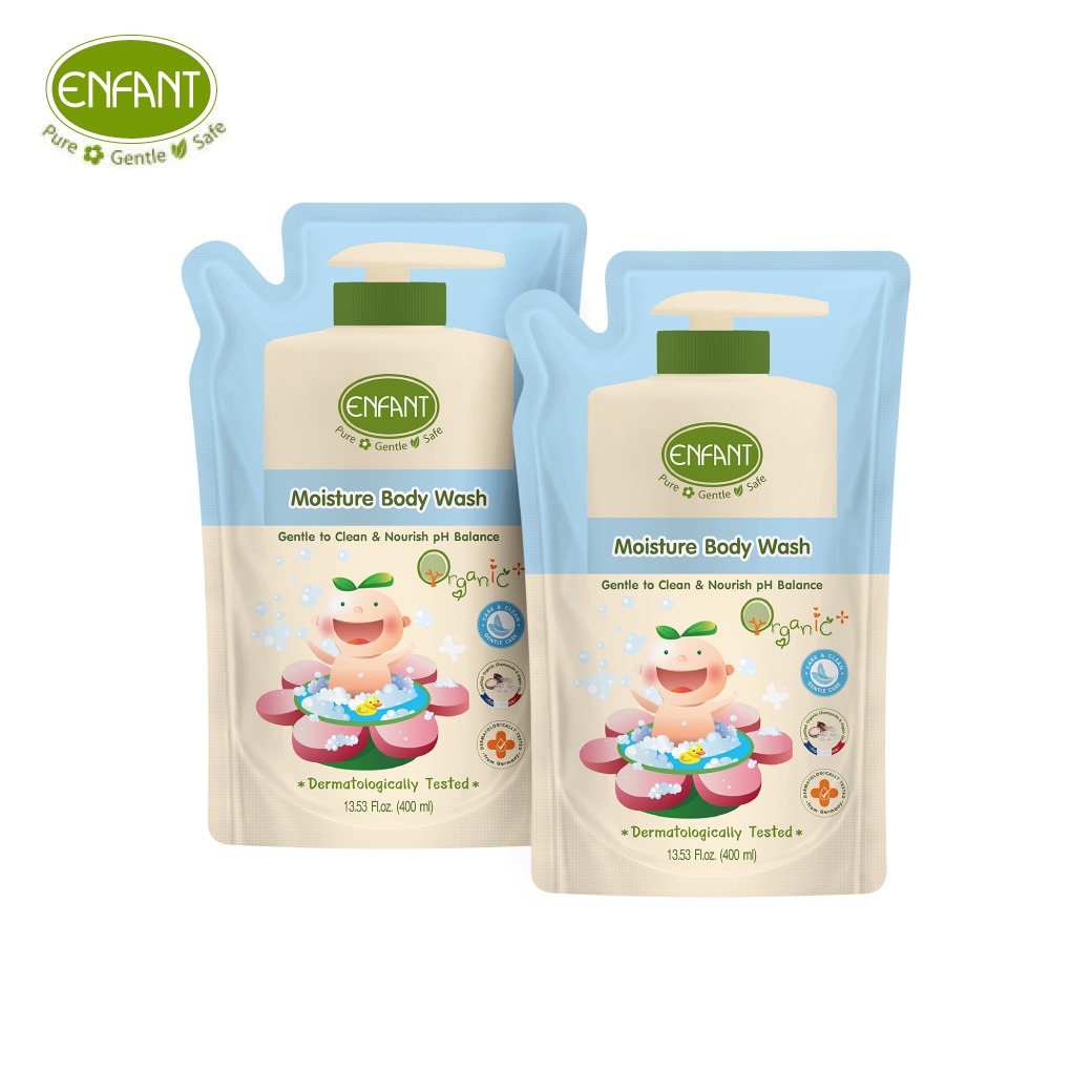 ENFANT (อองฟองต์) Organic Plus Moisture Body Wash ครีมอาบน้ำ สูตรน้ำนมวานิลา สำหรับเด็ก 1ปีขึ้นไป 400 ml. เซตสุดคุ้ม 1ถุงแถม1ถุง