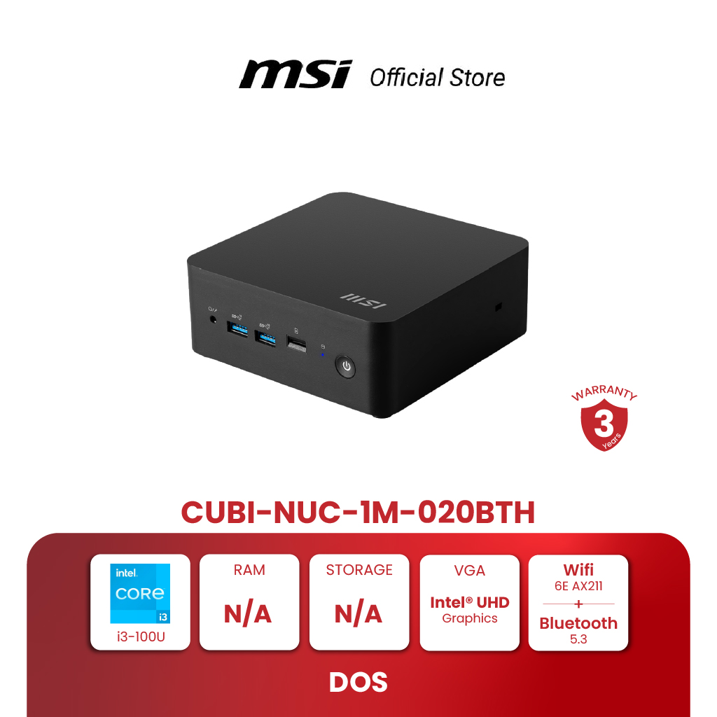 MSI MINI PC CUBI NUC 1M-020BTH | Intel® Core™ 3 100U | Intel® UHD | DOS (มินิพีซี) [Pre-Order จัดส่งภายใน7-15วัน] ราคา 12,226 บาท*ส่งฟรี