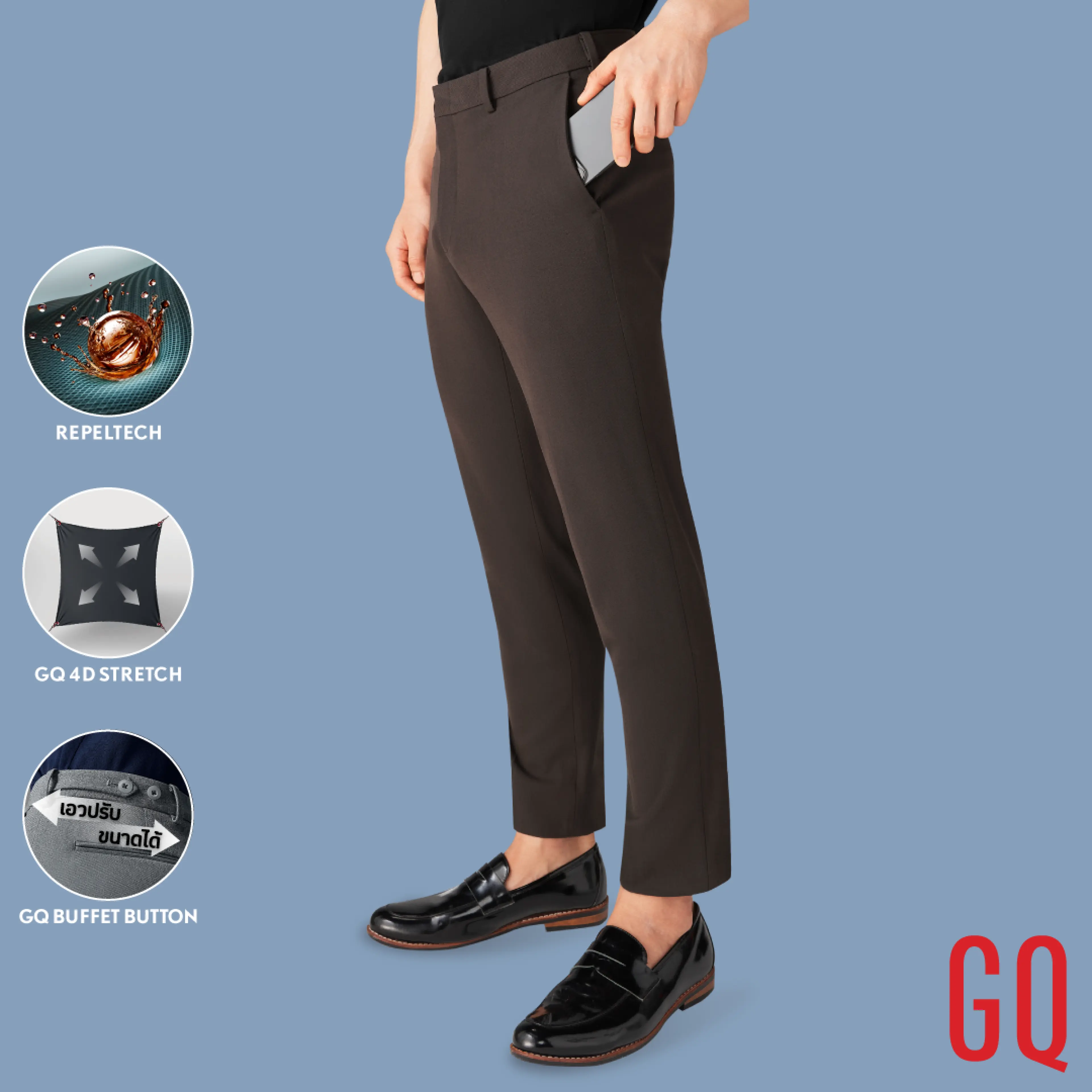[Buy 2, Get Reduced to 2,990.-] Gq Perfect Ankle Pants, Men's Five-Quarter Length Pants, Brown.