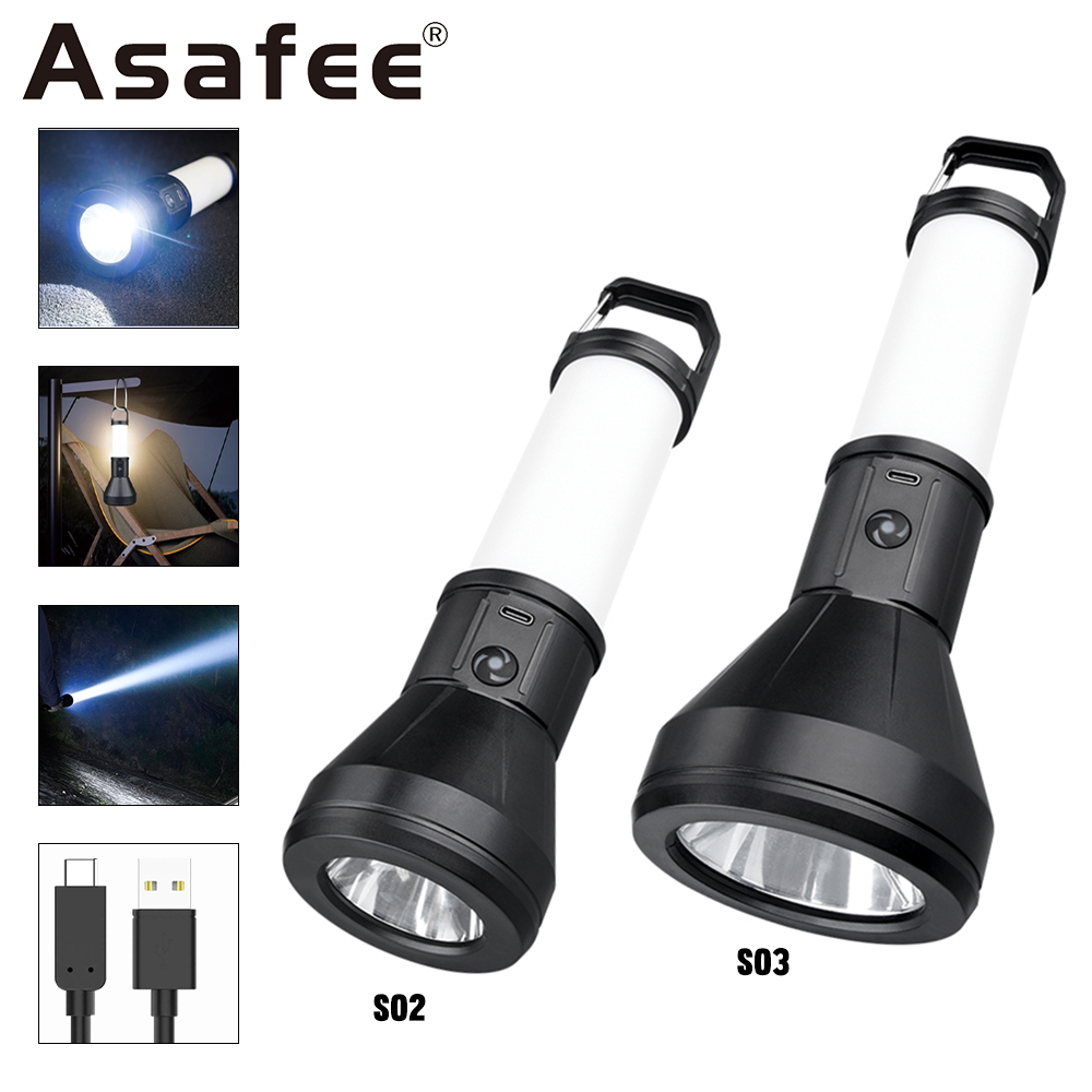 Asafee S02/S03 LED ultra-bright outdoor portable flashlight can fixed focus camping lantern built-in battery rechargeable 4-speed mode IPX4 waterproof with snap-on hook ราคา 149 บาท*ส่งฟรี