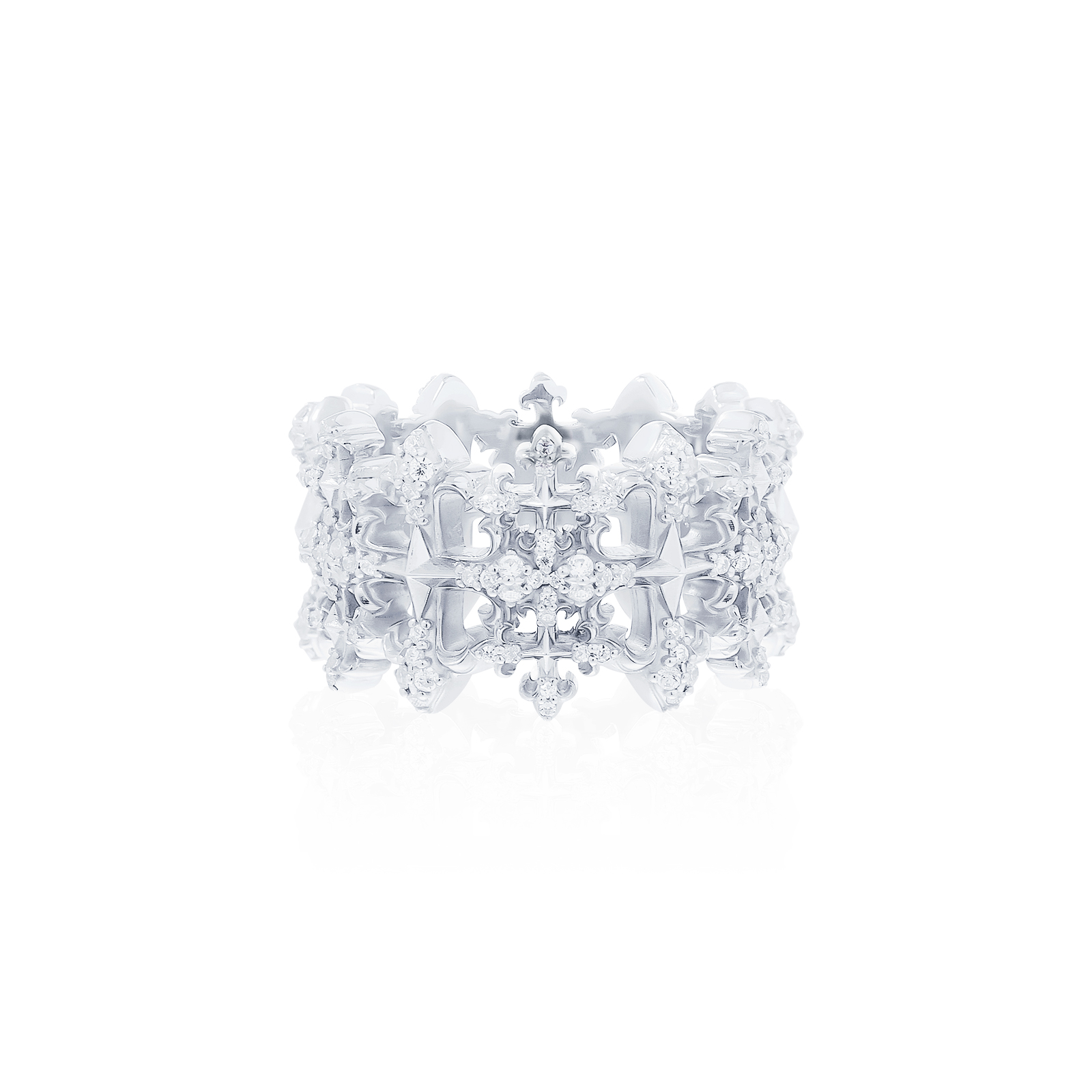 Rituals Cross 3.0X Ring Oversized - White 925 Sterling Silver Ring, Cross Motif Pattern, Special Polished Finish, Platinum Plated, Decorated with Oversized Crystals. ราคา 17,898 บาท*ส่งฟรี