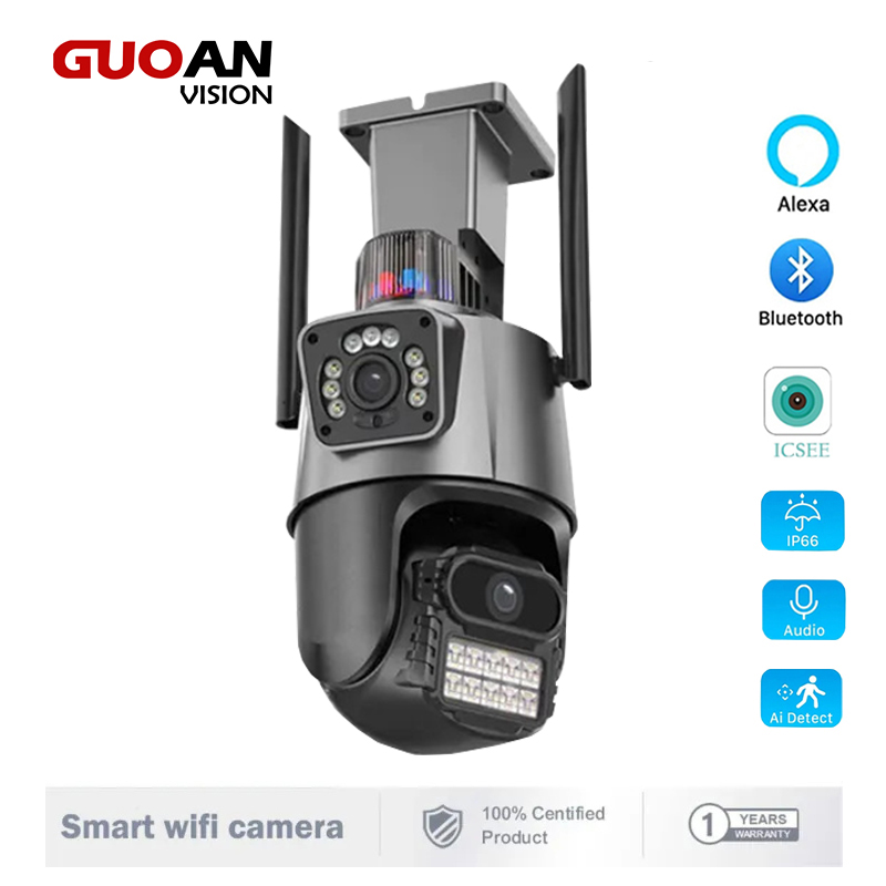 GUOANVISION 8MP PTZ กล้องวงจรปิด WiFi กล้อง Motion Detection ALARM IP66 กันน้ำ Dual-Lens AI กล้อง ราคา 859 บาท*ส่งฟรี