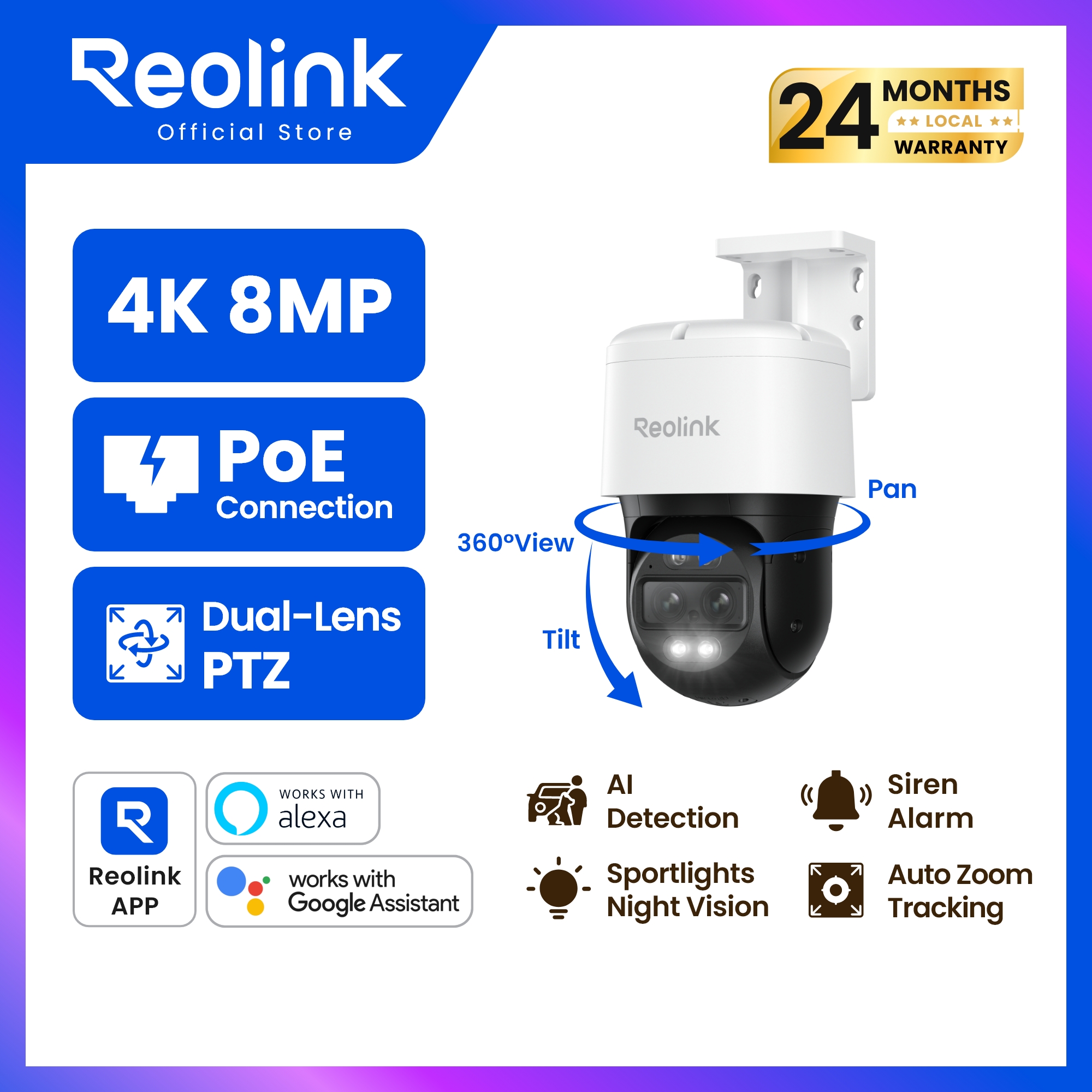 เลนส์กล้องถ่ายรูป Camera Lens Reolink Trackmix Poe กล้องวงจรปิดกล้อง 4K Dual 6X Hybrid Zoom หมุน 355 การติดตามอัตโนมัติสมาร์ท Ai Detection กันน้ำด้านนอก ราคา 6,307 บาท*ส่งฟรี