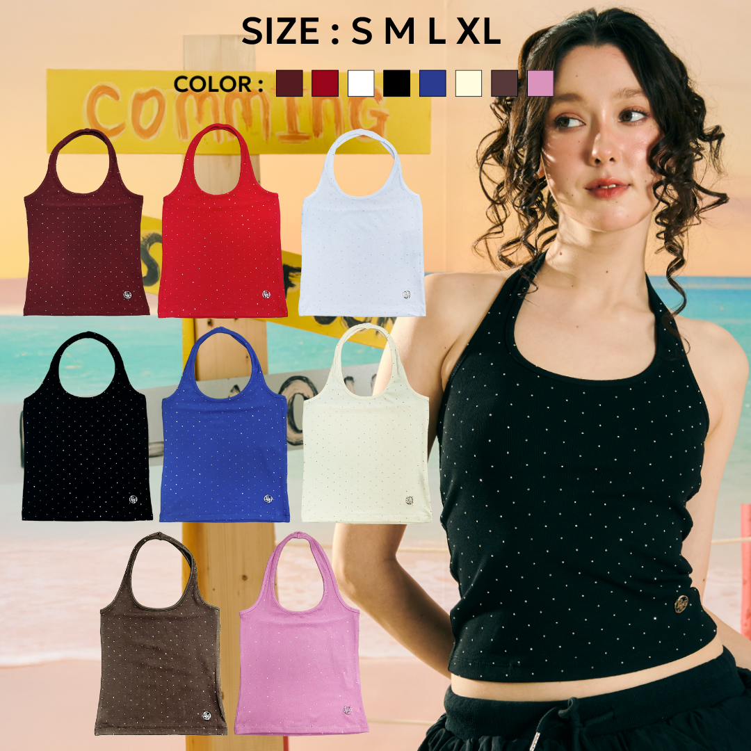 Bemingtop901(S-XL)-SPARKLE HALTER TOP เสื้อกล้ามทรงโฮลเตอร์ ดีไซน์น่ารัก ราคา 282 บาท*ส่งฟรี