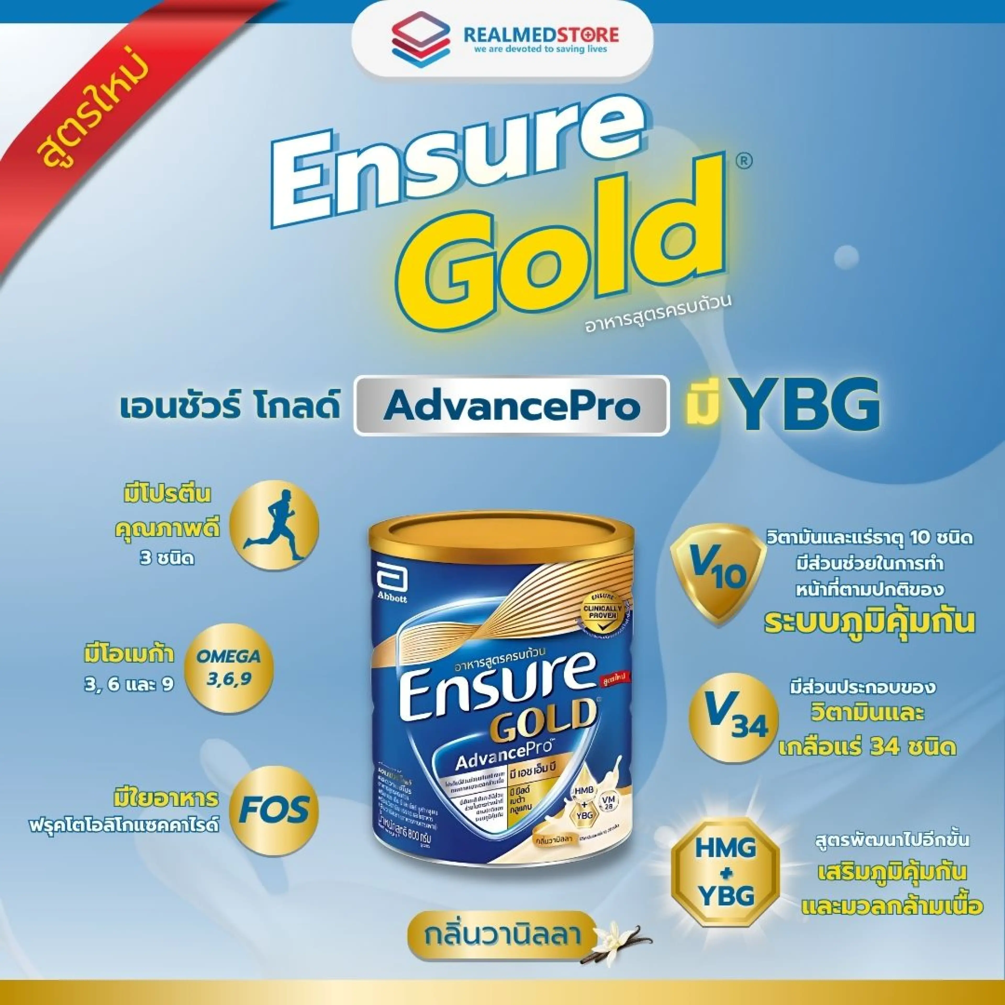 Ensure Gold Advanced Pro Vanilla Flavor 800 Grams | Complete Dietary Supplement for Adults and the Elderly.
