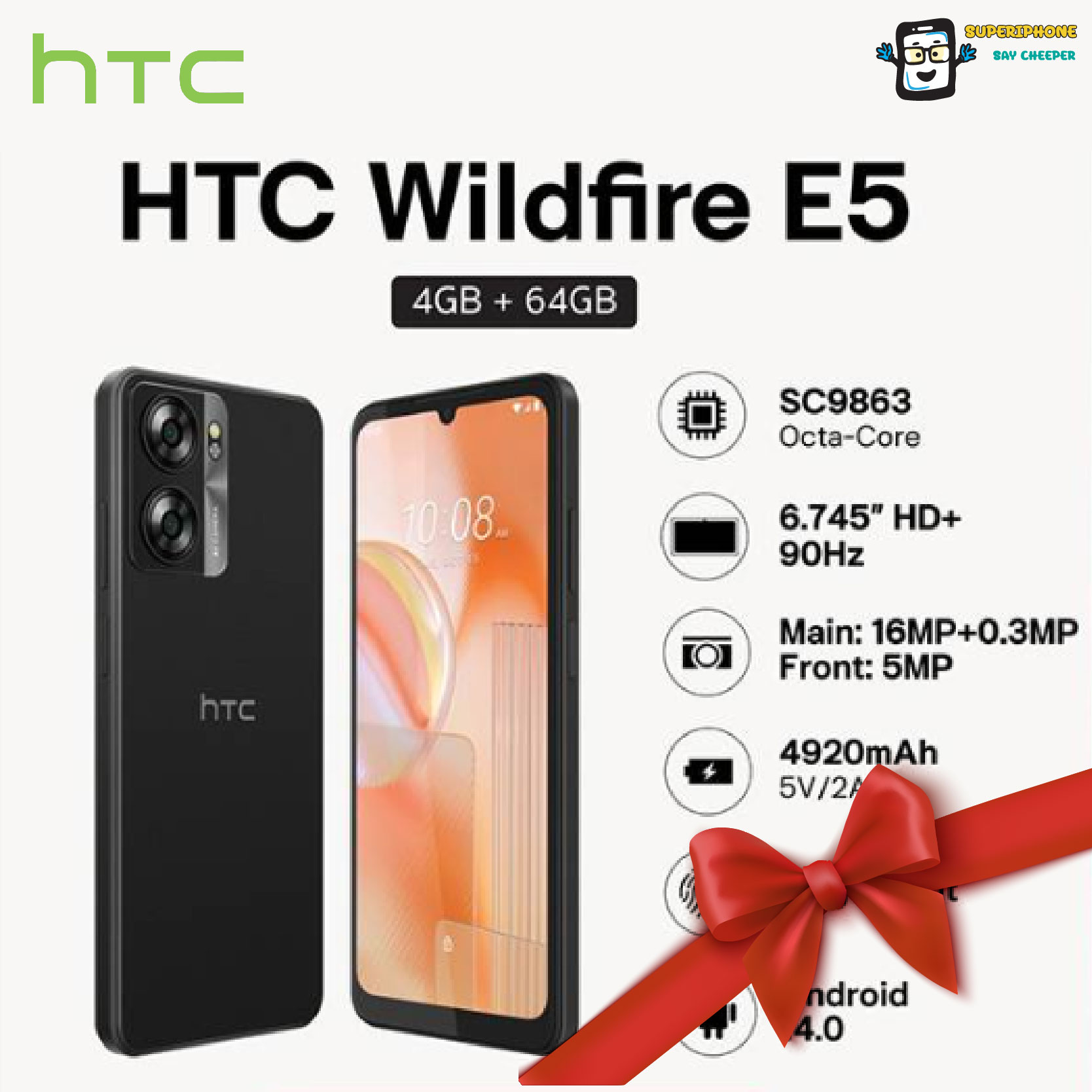 Htc Wildfire E5 (4/64Gb) Small Screen, Unisoc Sc9863A Chipset ราคา 2,962 บาท*ส่งฟรี