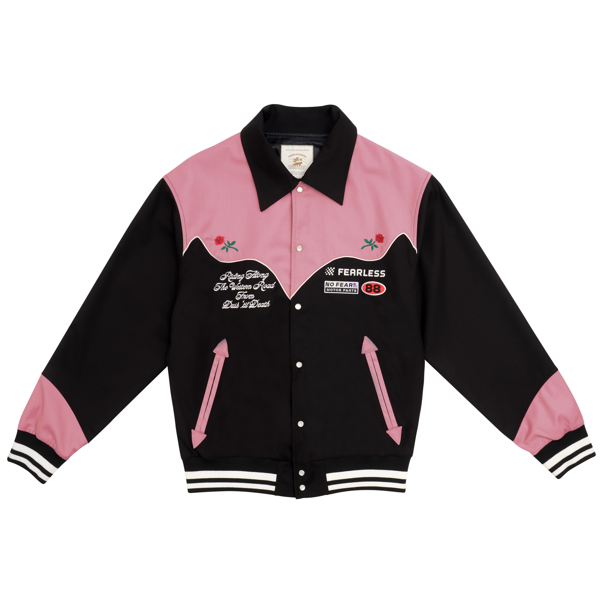 FEARLESSNESS RIDING PINK VARSITY JACKET