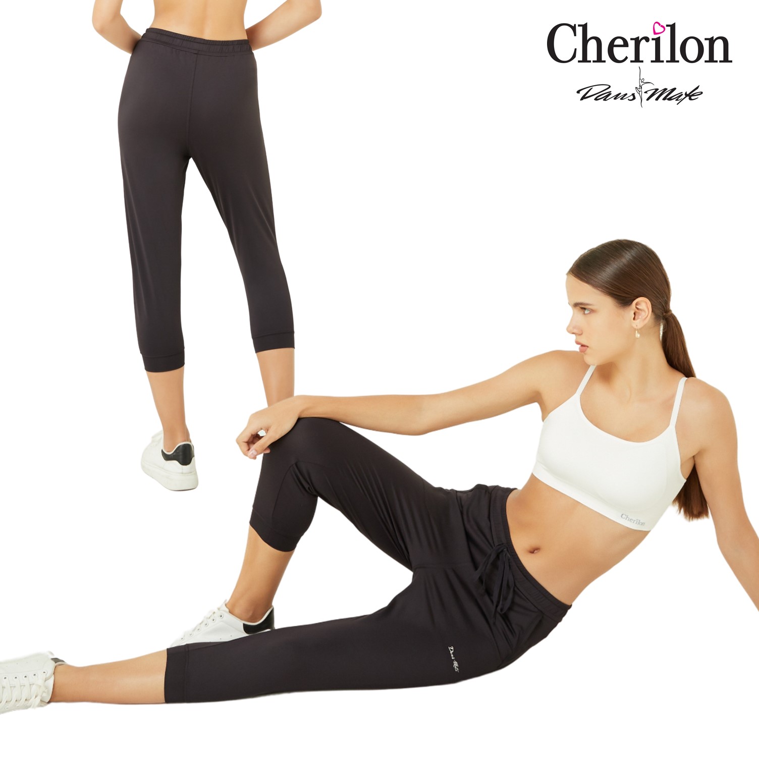 CHERILON DANSMATE เชอรีล่อน แดนซ์เมท รุ่น MPN-PCA066-BL สีดำ LINE STEP ACTIVE WEAR กางเกงขา 4 ส่วน ราคา 790 บาท*ส่งฟรี