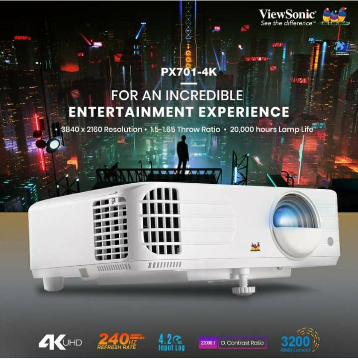 ViewSonic PX701-4K True 4K UHD 3200 Lumens, refresh rate 240Hz 4.2ms Home Theater Projector with HDR, Auto Keystone, Dual HDMI ราคา 30,590 บาท*ส่งฟรี