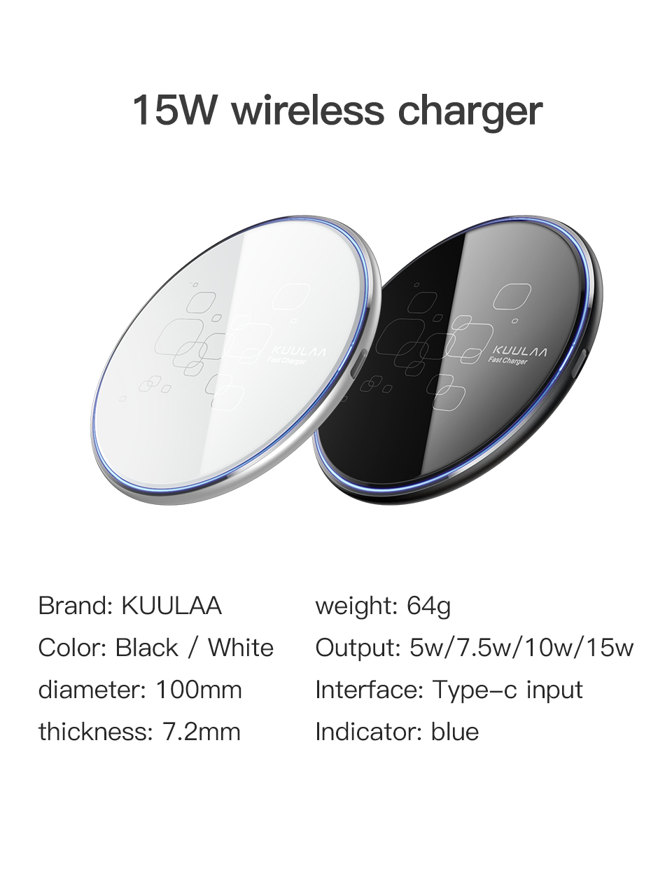 เกี่ยวกับ KUULAA ที่ชาร์จไร้สายQi เเท่นชาร์จไร้สาย 15W วัตต์ ชาร์จเร็ว สำหรับ iPhone 8 8 plus X XR 11 12 13 14 Samsung H Xiaomi  Android （Make sure your phone sts wireless charging）