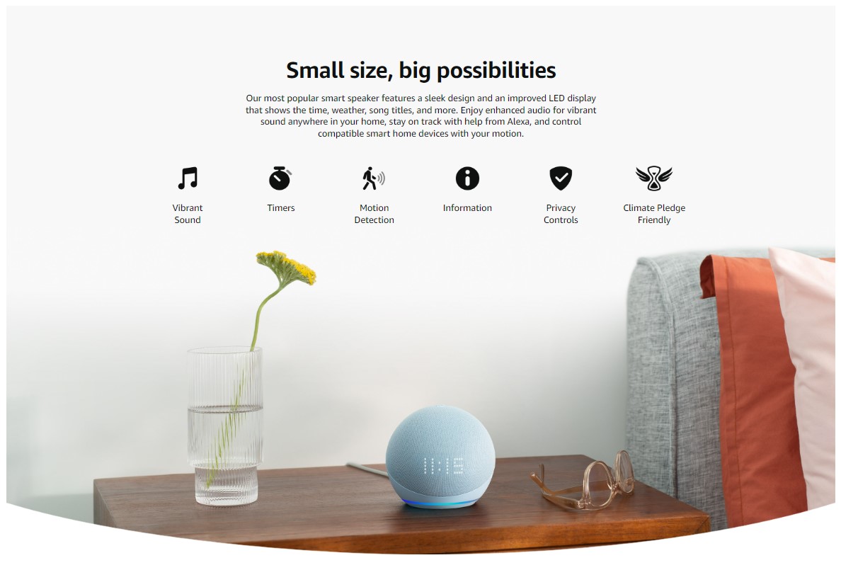 Echo Dot (5th Gen, 2022 release) with clock - Glacier White/Cloud  Blue , Smart speaker with clock and Alexa