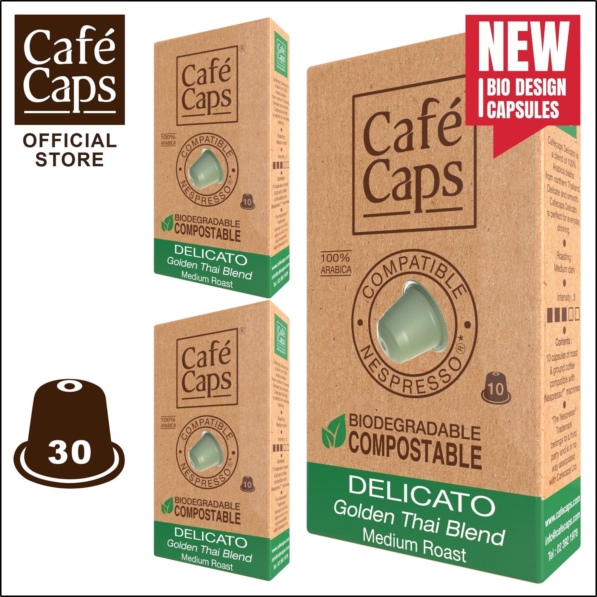 Cafecaps - Coffee capsule Nespresso Compatible Delicato (3 Box X10 capsules) - Medium Roast Arabica from 5 selected locations. Testing Note Lemon, Jasmine ราคา 499 บาท*ส่งฟรี