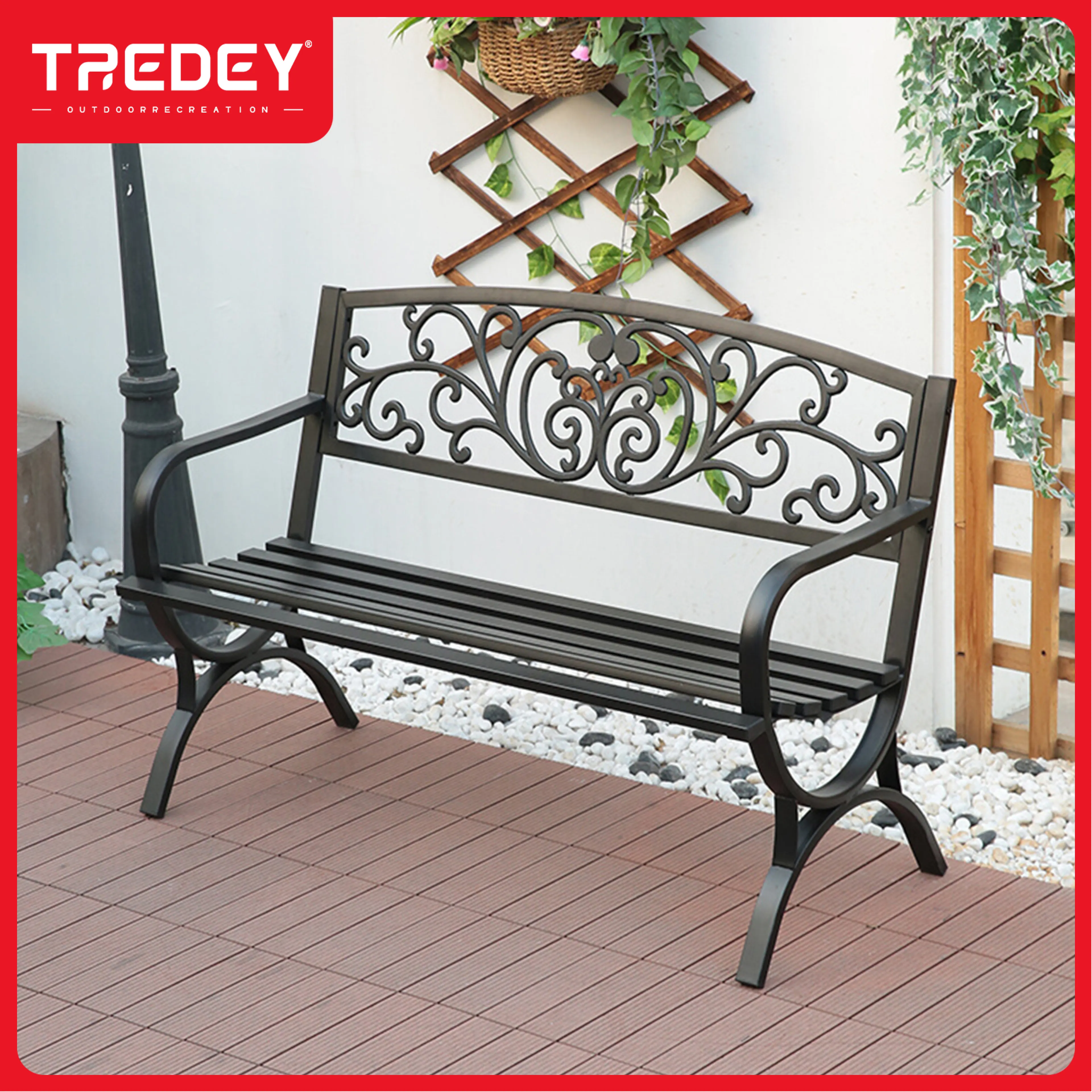 Tredey Metal Outdoor Bench, Size 130 cm