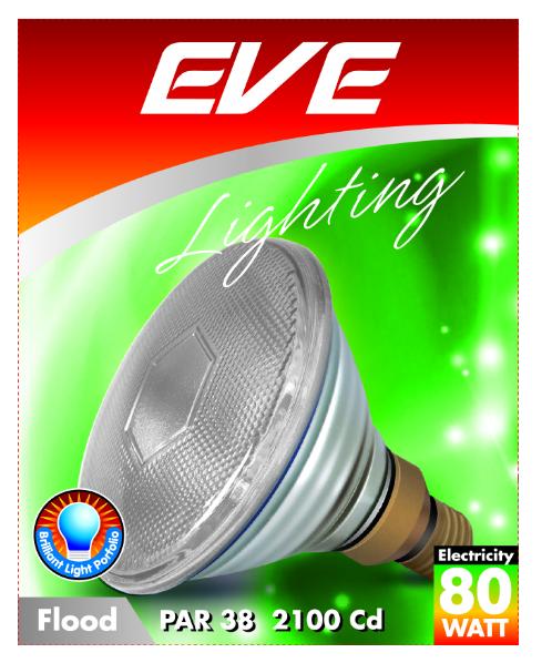 EVE หลอดพาร์กระจกหนา PAR38 80W Flood E27