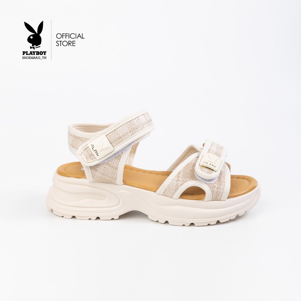Playboy women sandals ST-HS244C123 high-heeled sandals with glitter logo cream ราคา 984 บาท*ส่งฟรี